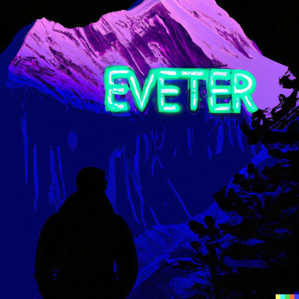 someone gazing at Mount Everest, neon art